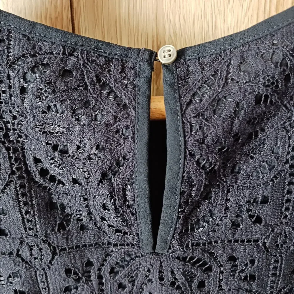 Loft Lace Overlay Tank Top Blouse Navy Blue Size XS - Picture 5 of 8